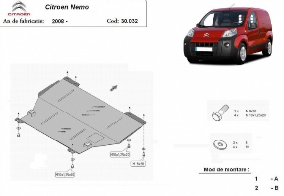 Steel skid plate for Citroen Nemo