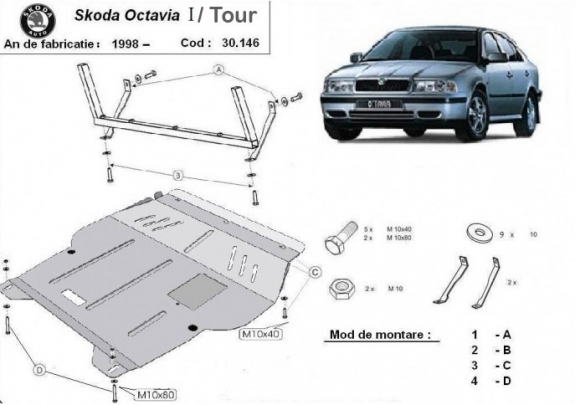 Steel skid plate for Skoda Octavia Tour