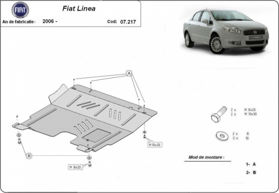 Steel skid plate for Fiat Linea