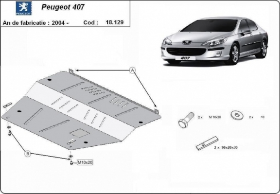 Steel skid plate for Peugeot 407