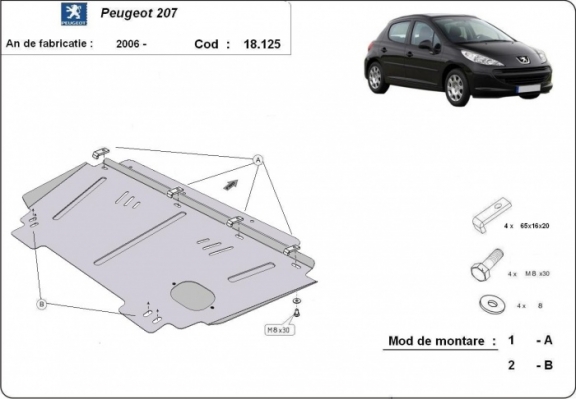 Steel skid plate for Peugeot 207