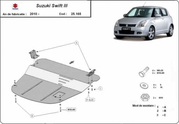 Steel skid plate for Suzuki Swift 3
