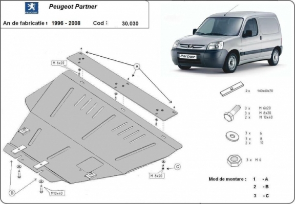 Steel skid plate for Peugeot Partner