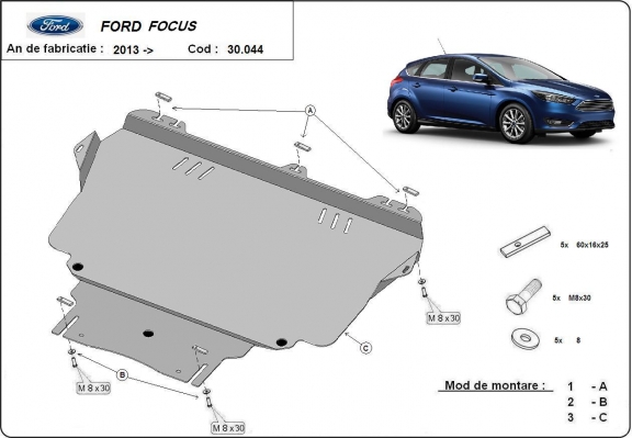 Steel skid plate for Ford Focus 3