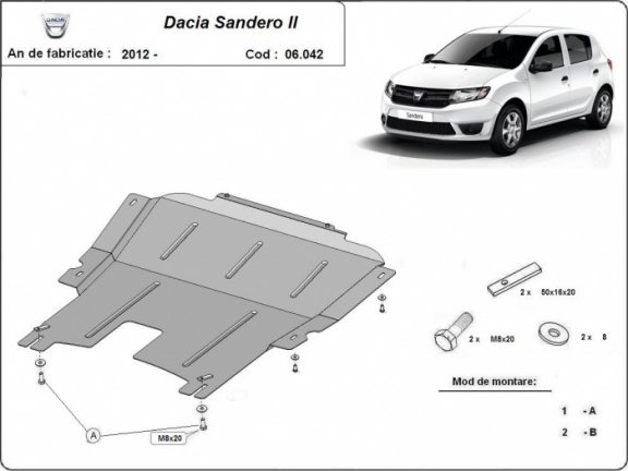 Steel skid plate for Dacia Sandero 2