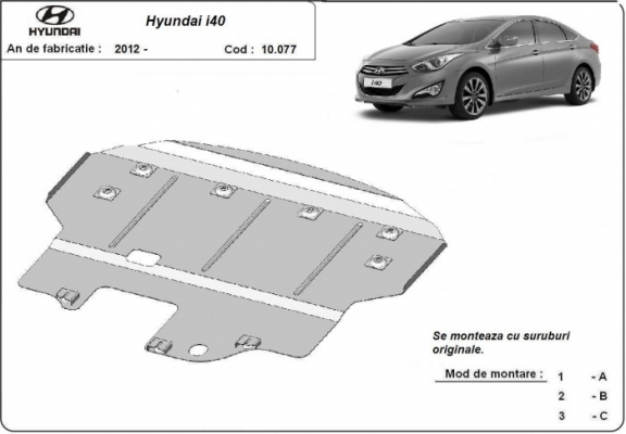 Steel skid plate for the protection of the engine and the gearbox for Hyundai i40