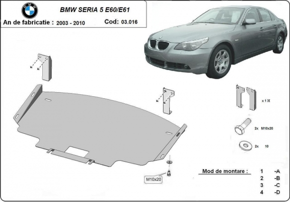 Steel skid plate for BMW Seria 5 E60/E61 standard front bumper