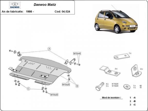 Steel skid plate for Daewoo Matiz