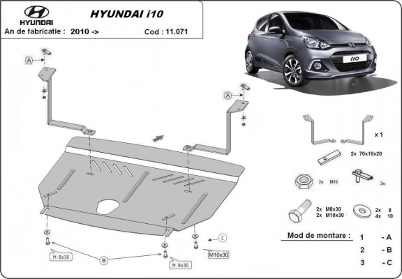 Steel skid plate for Hyundai i10