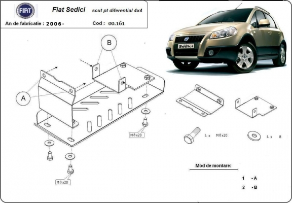 Steel differential skid plate for Fiat Sedici