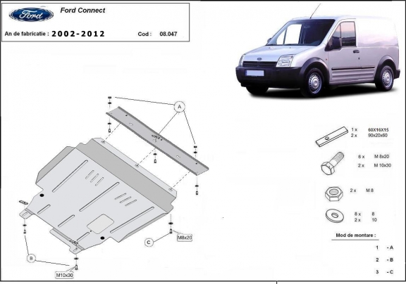 Steel skid plate for Ford Transit Connect
