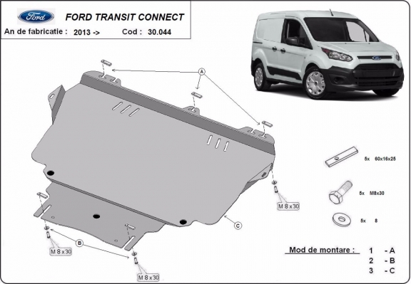 Steel skid plate for Ford Transit Connect
