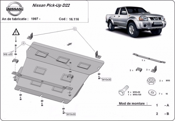 Steel skid plate for the protection of the engine and the radiator for Nissan Pick Up