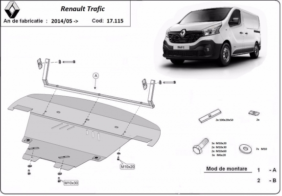 Steel skid plate for Renault Trafic 3 
