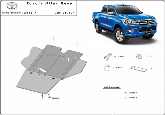 Steel gearbox skid plate for Toyota Hilux Revo