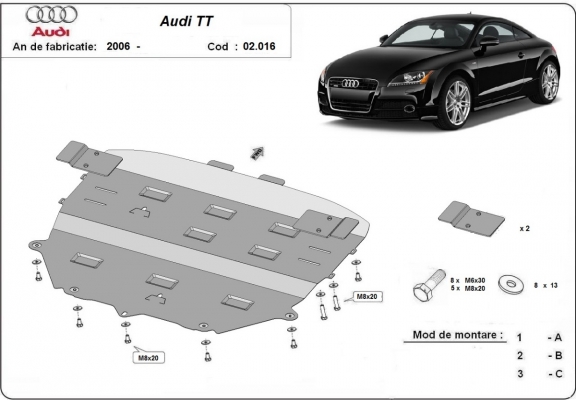 Steel skid plate for Audi TT