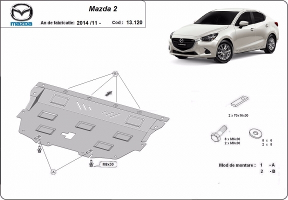 Steel skid plate for Mazda 2