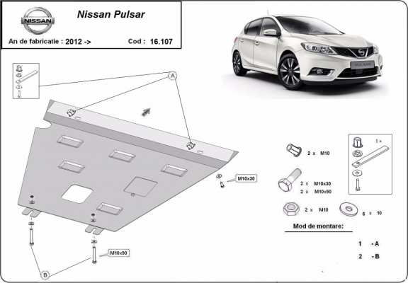 Steel skid plate for Nissan Pulsar