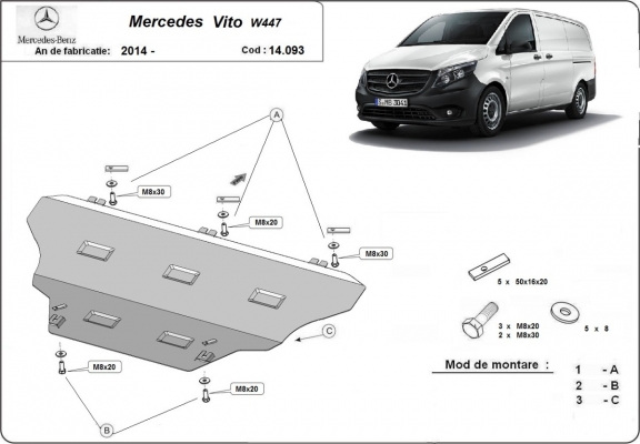 Steel skid plate for Mercedes Vito W447, 4x2, 1.6 D