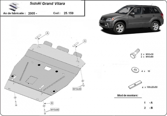 Steel skid plate for Suzuki Grand Vitara 2