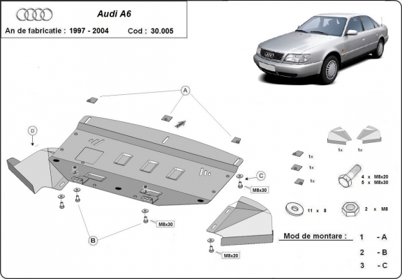 Steel skid plate for Audi A6