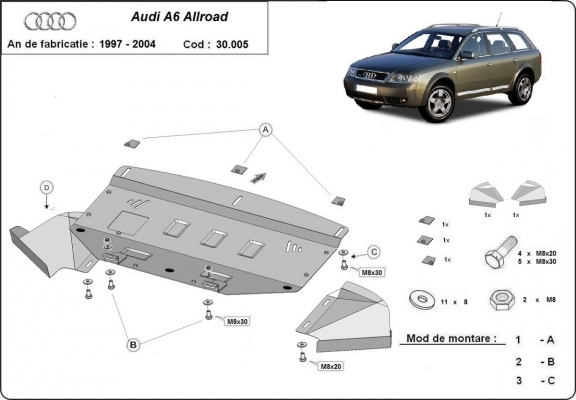 Steel skid plate for Audi Allroad A6