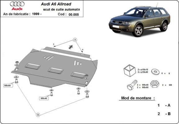 Steel automatic gearbox skid plate forAudi Allroad A6