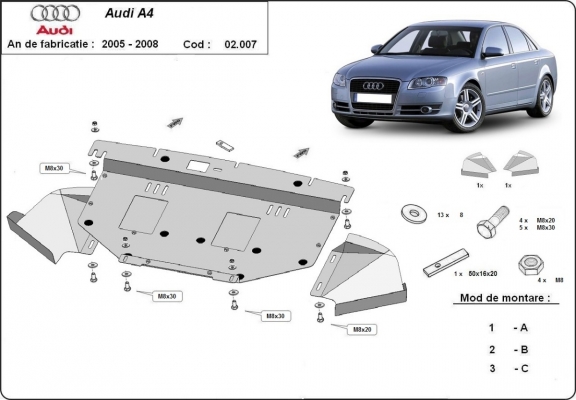 Steel skid plate for Audi A4 B7