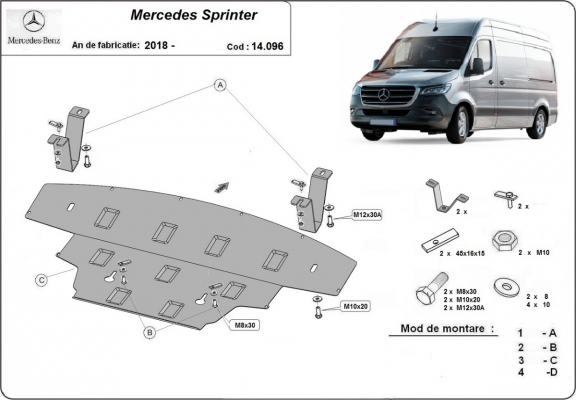 Steel skid plate for Mercedes Sprinter-RWD