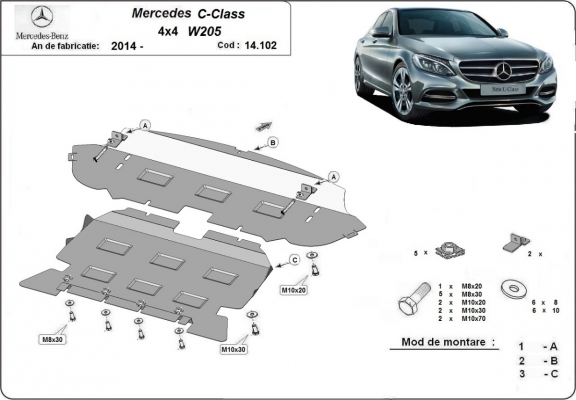 Steel skid plate for Mercedes C-Class W205 4x4