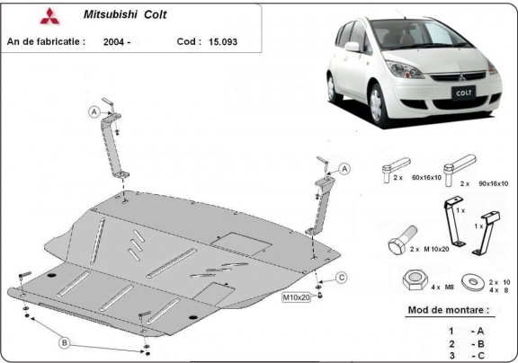 Steel skid plate for Mitsubishi Colt