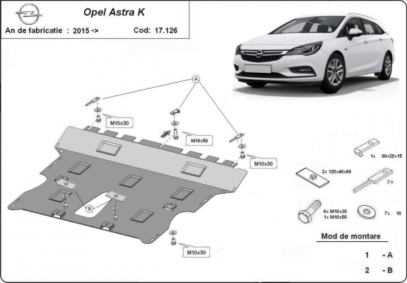 Steel skid plate for Opel Astra K