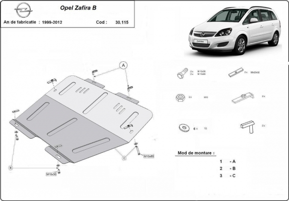 Steel skid plate for Opel Zafira B