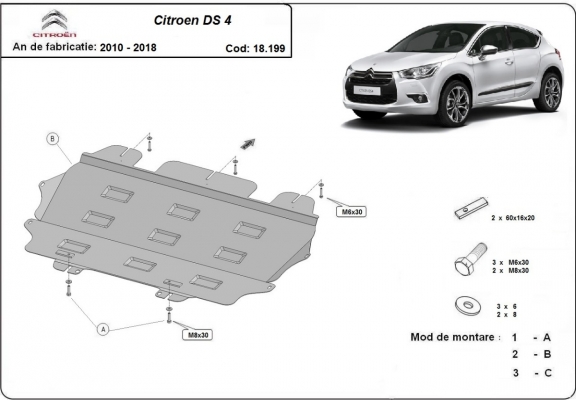 Steel skid plate for Citroen DS4