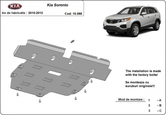 Steel skid plate for Kia Sorento XM (Pre-facelift)