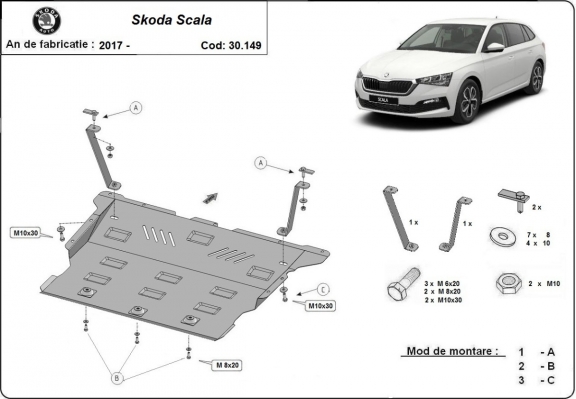 Steel skid plate for Skoda Scala