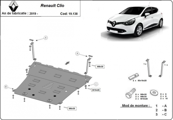 Steel skid plate for Renault Clio 5