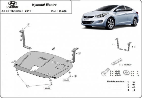Steel skid plate for Hyundai Elantra 2