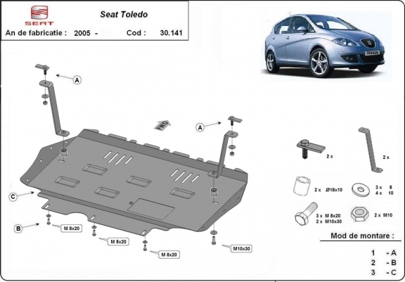 Steel skid plate for Seat Toledo 3