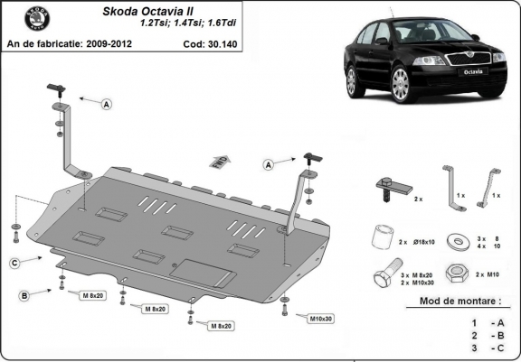 Steel skid plate for Skoda Octavia 2
