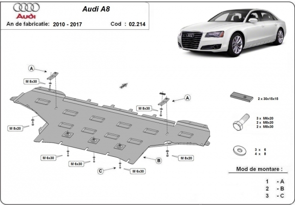 Steel skid plate for Audi A8