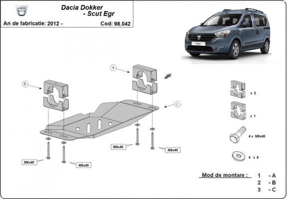Steel skid plate for Stop&Go system, EGR  Dacia Dokker