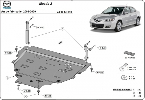 Steel skid plate for Mazda 3