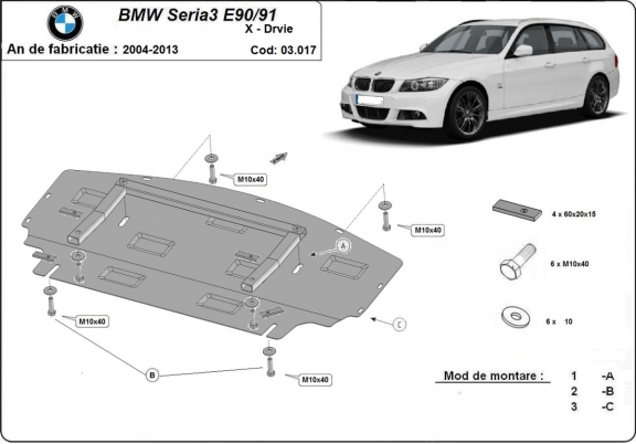 Steel radiator skid plate for BMW seria 3 - E90