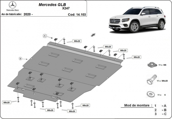 Steel skid plate for Mercedes GLB X247