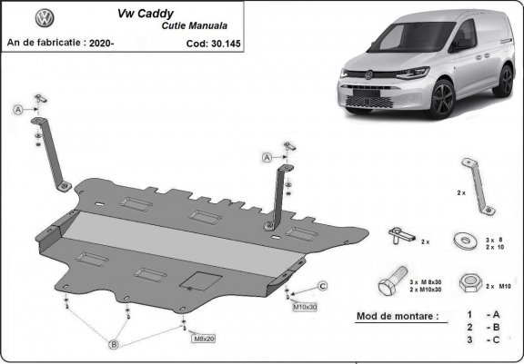 Steel skid plate for VW Caddy