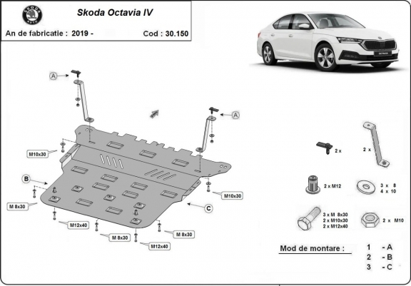 Steel skid plate for Skoda Octavia 4