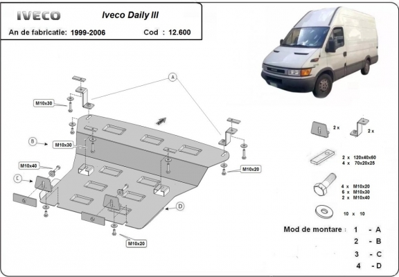Steel skid plate for Iveco Daily 3