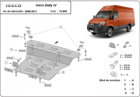 Steel skid plate for Iveco Daily 4