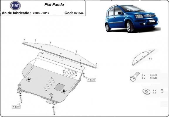Steel skid plate for Fiat Panda